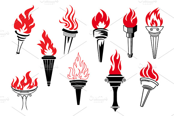 Vintage Torches With Burning Flames