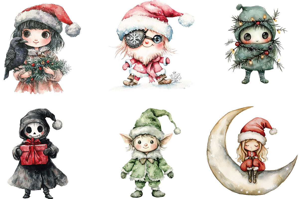 Cute Gothic Christmas Character Clip, an Illustration by CraftArtStudio (Photo 2 of 6)