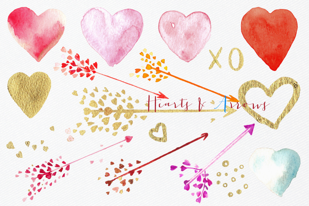 Hearts Arrows Valentines Watercolor, a Decorative Illustration by LABFcreations (Photo 3 of 3)