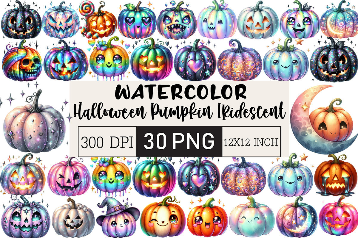 Halloween Pumpkin Iridescent Bundle, an Illustration by Black Bird Studio (Photo 1 of 6)