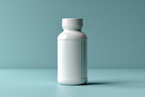 A clean, minimalist white bottle stands against a soft teal background, showcas, a Background Photo by ImageMir