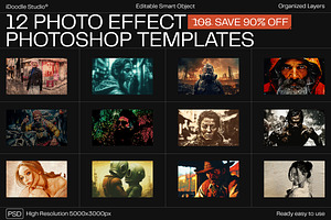 12 Photo Effect Templates, a Layer Style Add-On by iDoodle Studio