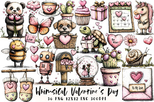 Whimsical Valentine's Day Clipart, an Illustration by OK Design