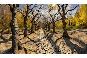 A surreal tree-lined path of cracked, a Nature Photo by Igor Tichonow