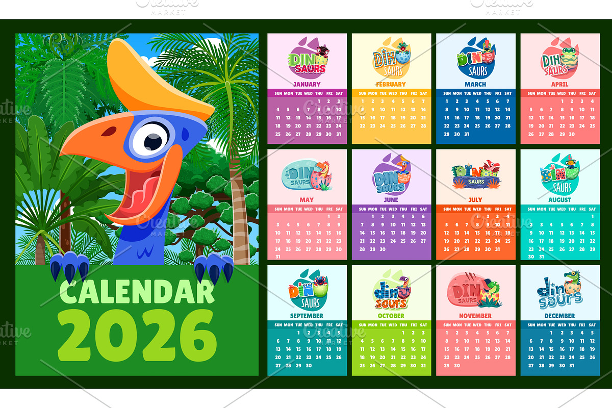 2026 calendar schedule, an Animal Illustration by Vector Tradition