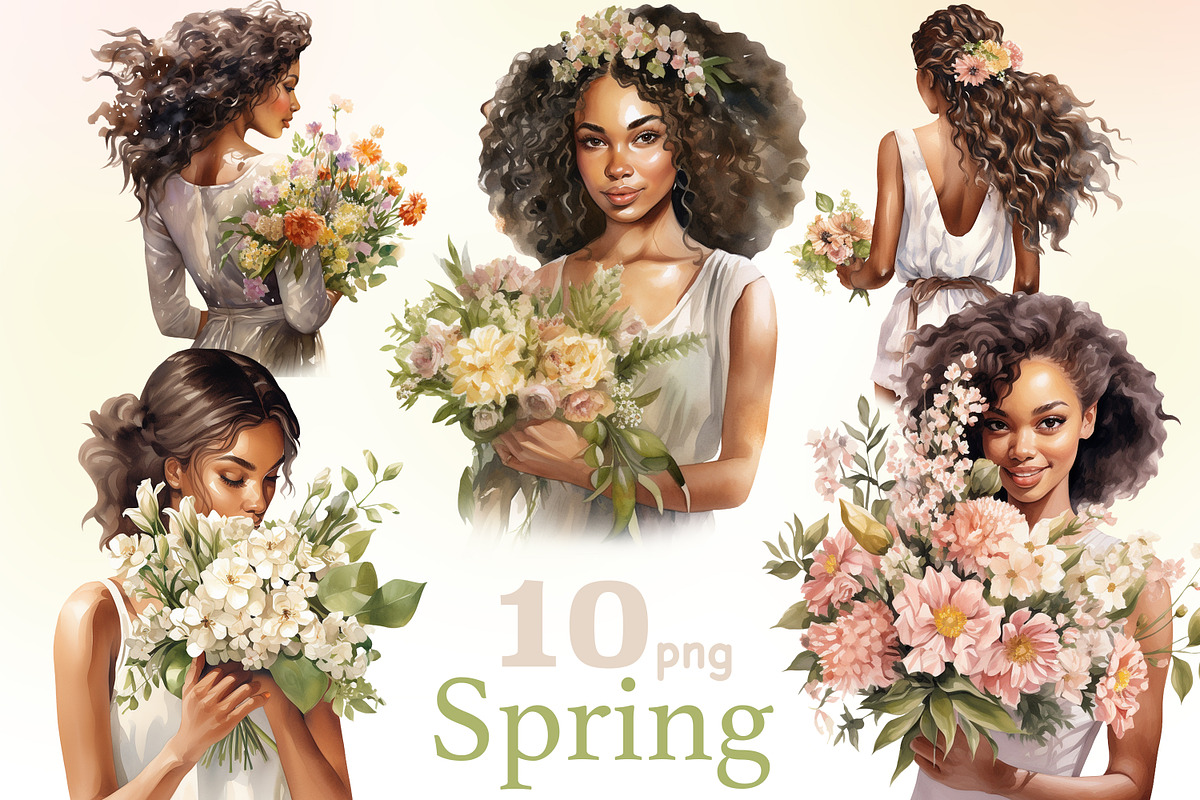 Spring Black Girl Clipart, a Person Illustration by GlamArtZhanna (Photo 1 of 4)