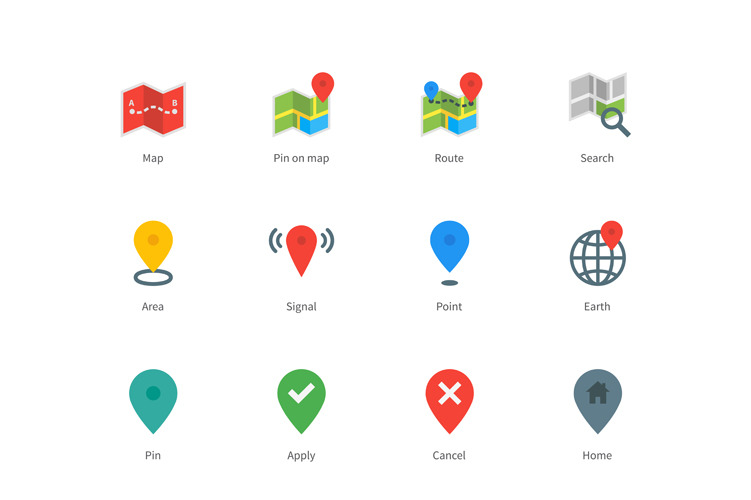 Map GPS and navigation color icons, an Icon by theungsys