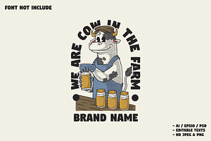 retro cow holding a bottle, a Branding & Logo Template by Judsart