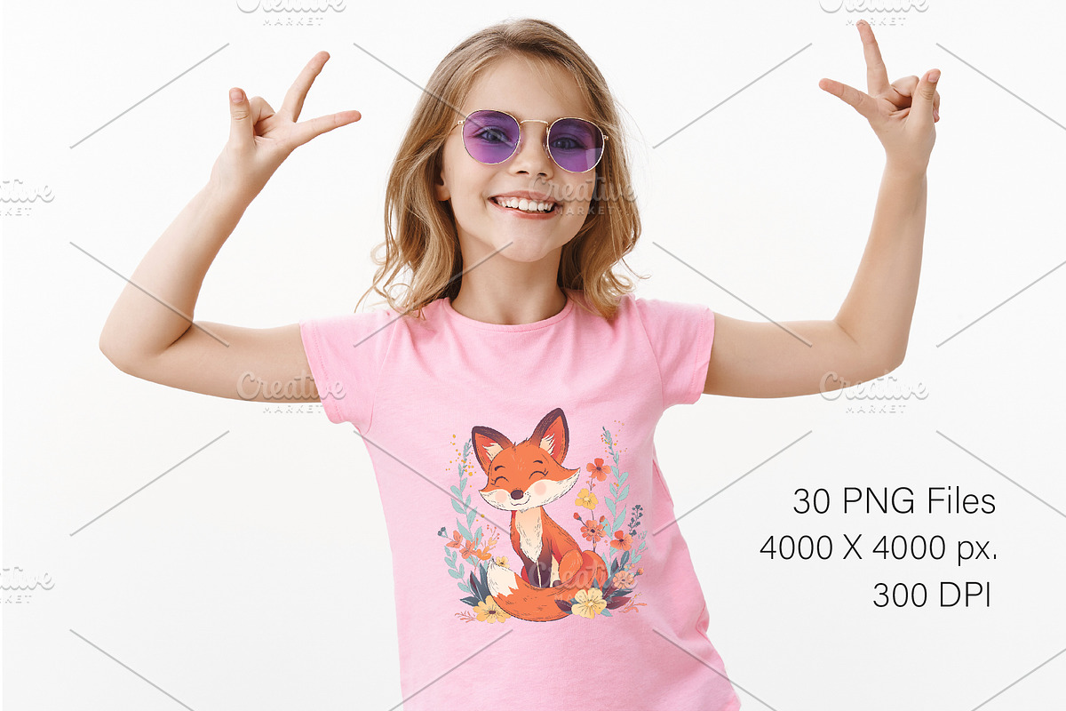 Fox with flowers. TShirt Sticker., an Animal Illustration by KENO Mascots (Photo 9 of 11)