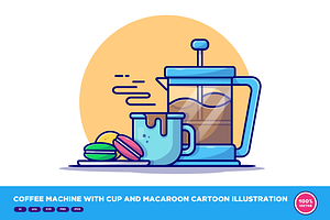 Coffee Machine With Cup And Macaroon