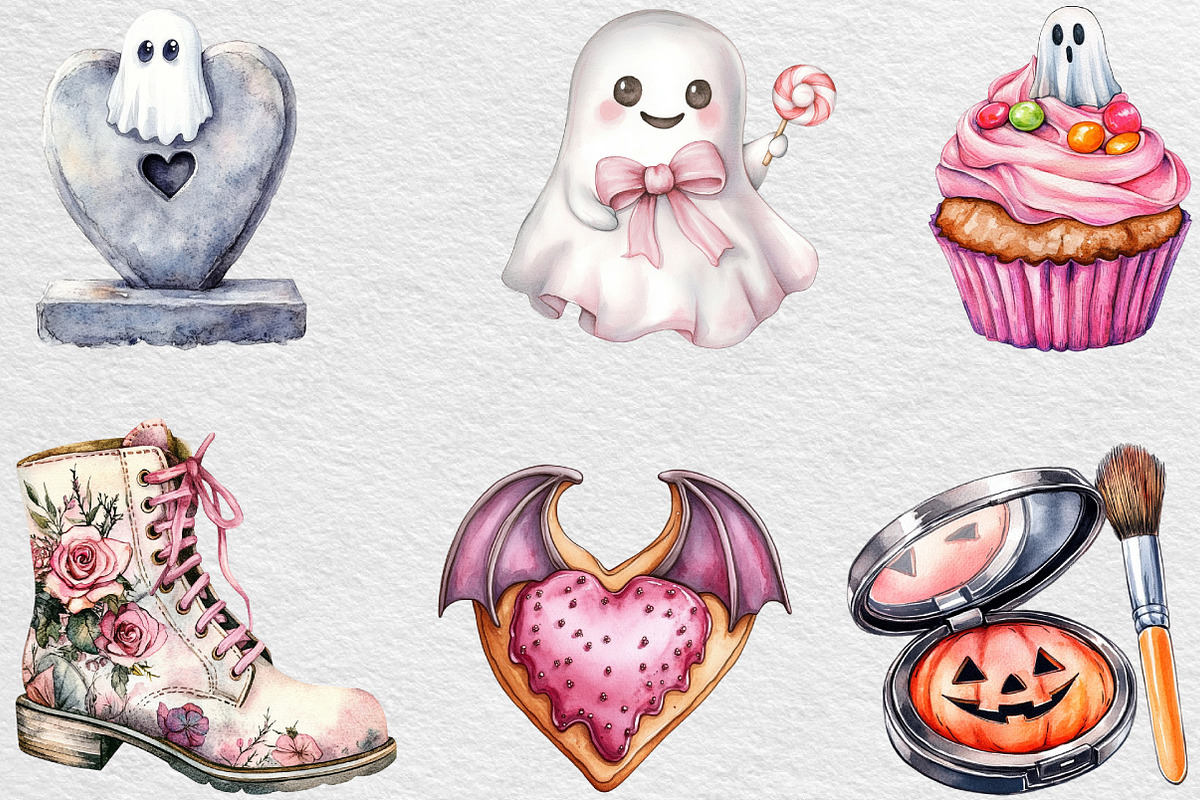 Watercolor Girly Halloween Clipart, an Illustration by Black Bird Studio (Photo 4 of 6)