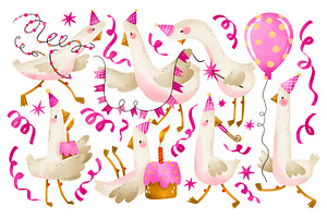 Cute Birthday Goose Clipart Set, an Animal Illustration by the_myro