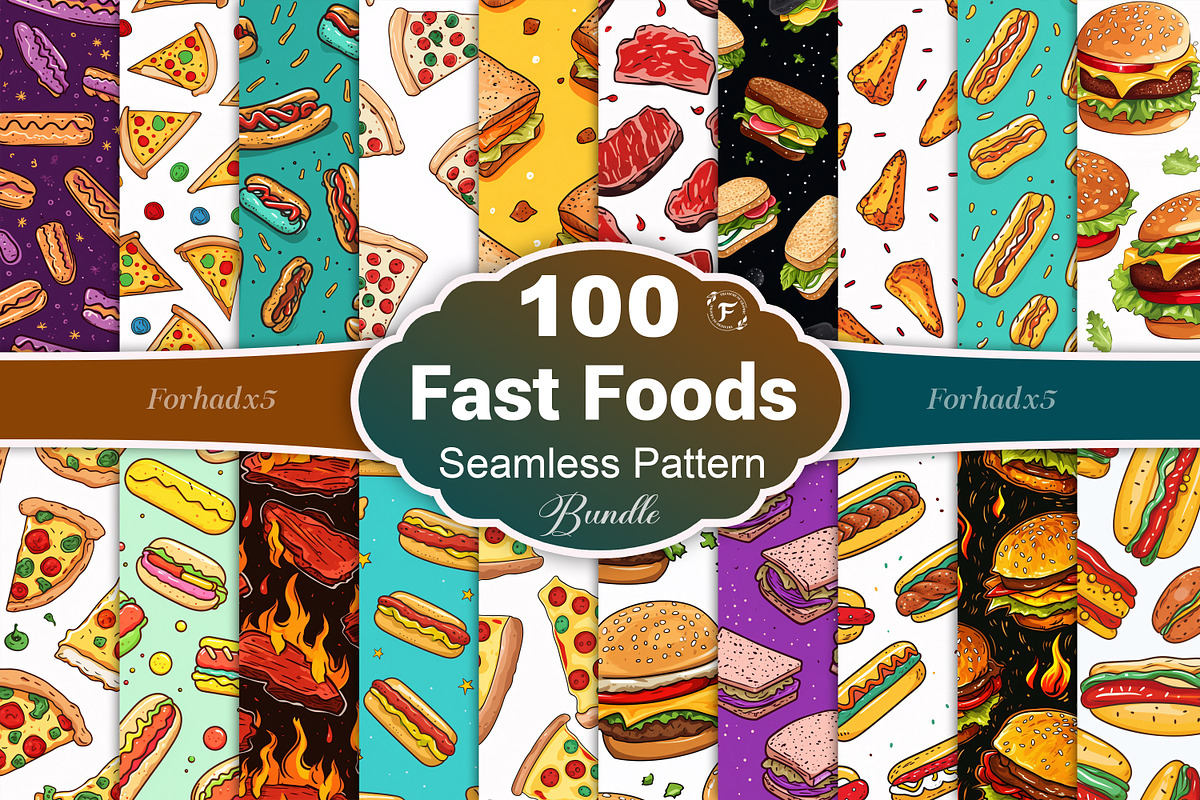 Fast Food Seamless Pattern, a Pattern Graphic by Forhadx5 (Photo 1 of 7)