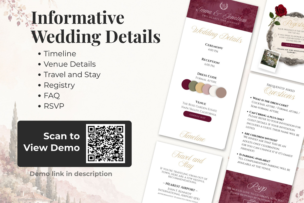 Beauty Burgundy Wedding Website, a Landing Page Template by Everyday Perfection (Photo 3 of 12)