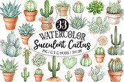 Watercolor Succulent Cactus Clipart, an Illustration by Designking (Thumbnail 1 of 5)
