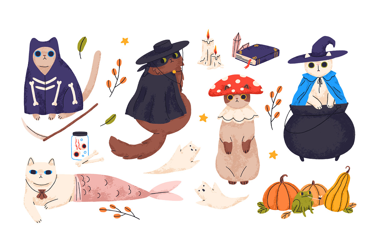 Cute cats in Halloween costumes set, an Animal Illustration by Good Studio (Photo 2 of 5)