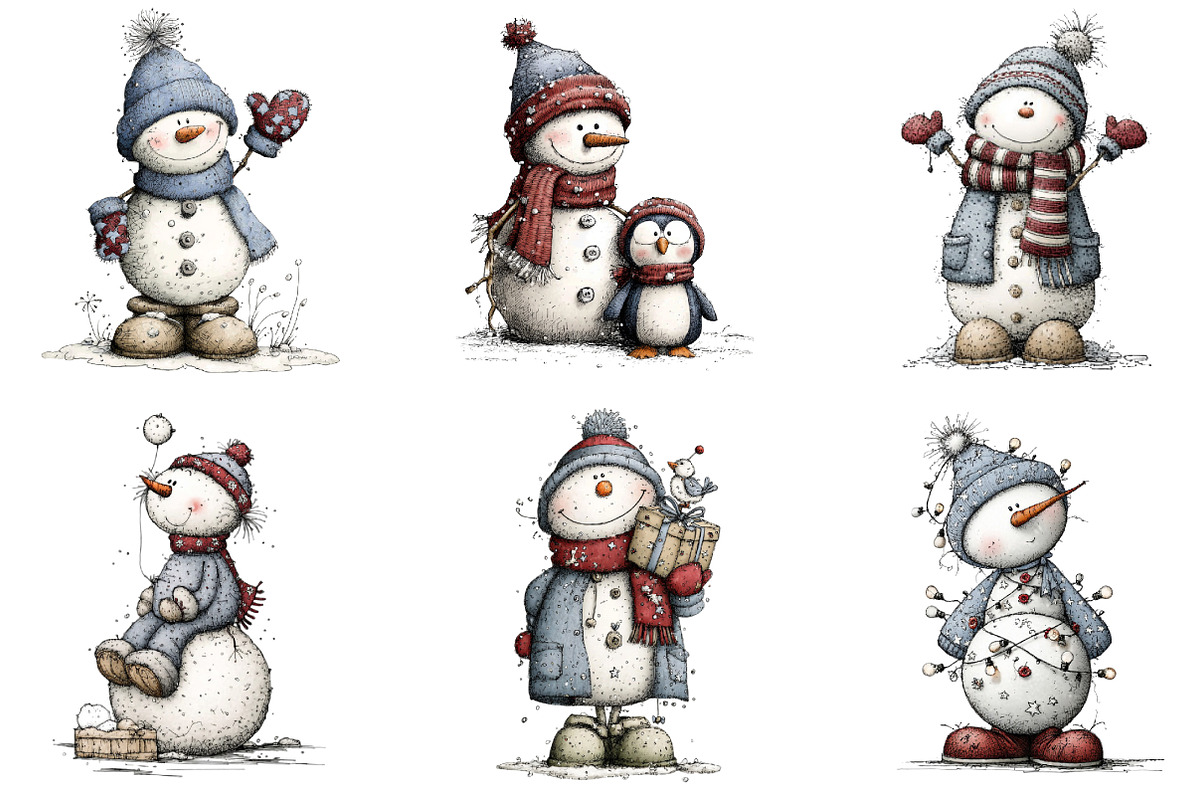 Whimsical Christmas Snowman Clipart, an Illustration by designcity5 (Photo 5 of 5)