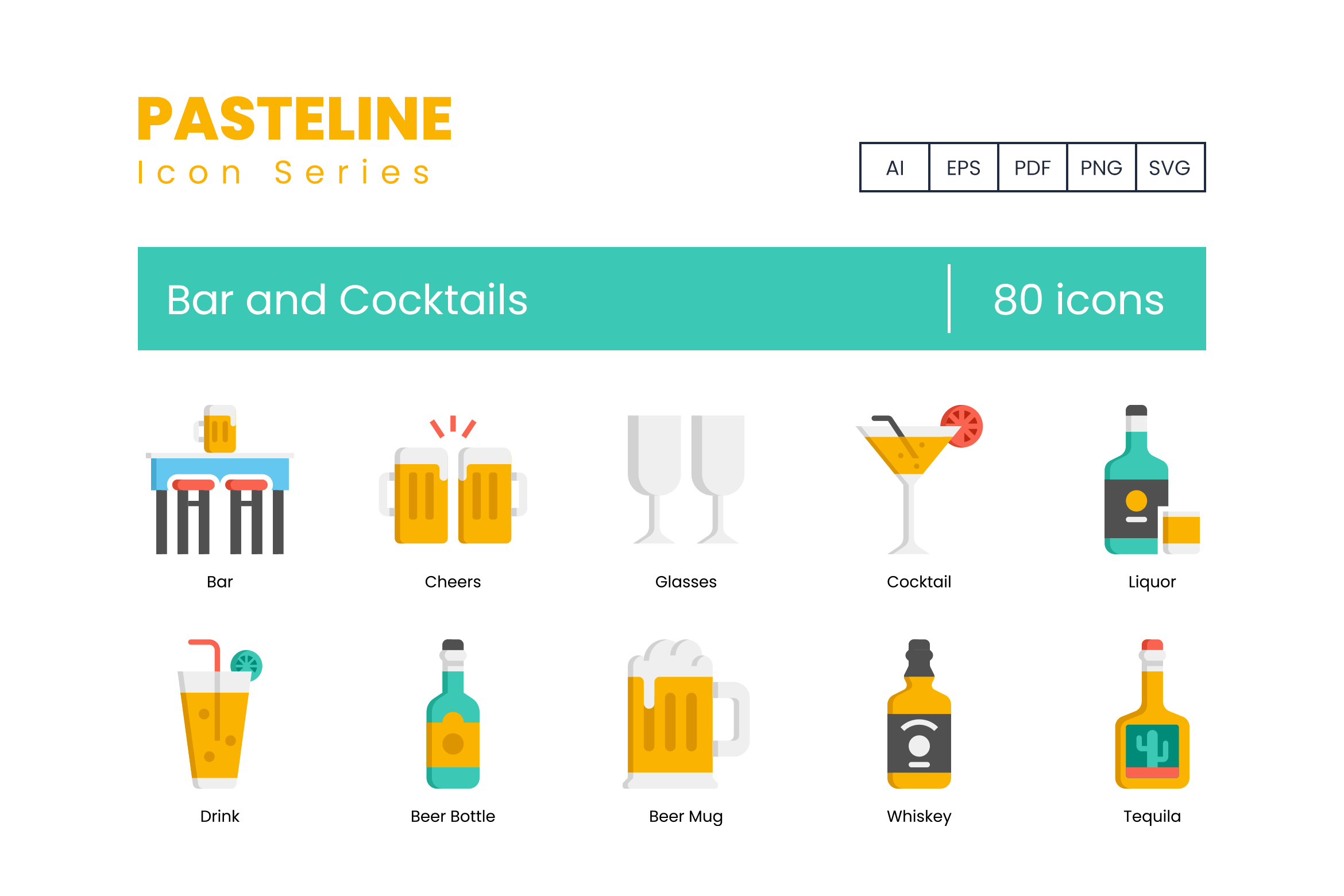 80 Bar and Cocktails Icons, an Icon by Flat Icons