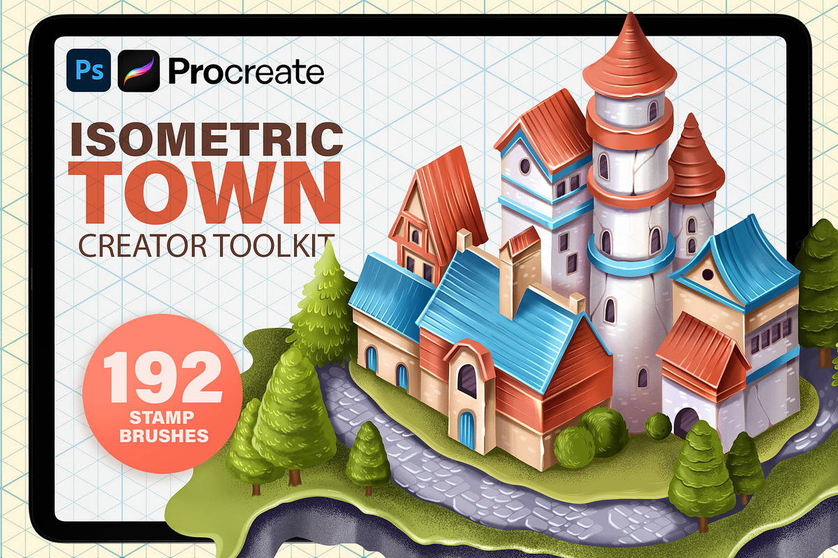 ISOMETRIC TOWN PROCREATE PS CREATOR, a Brush Add-On by AlexandraArt (Photo 1 of 12)