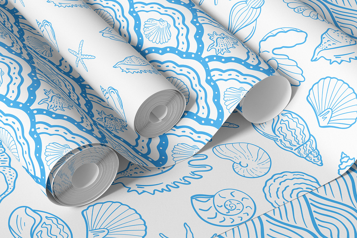 Seashells Lineart vector patterns, a Pattern Graphic by Carpet Tapete Pretzel (Photo 14 of 14)
