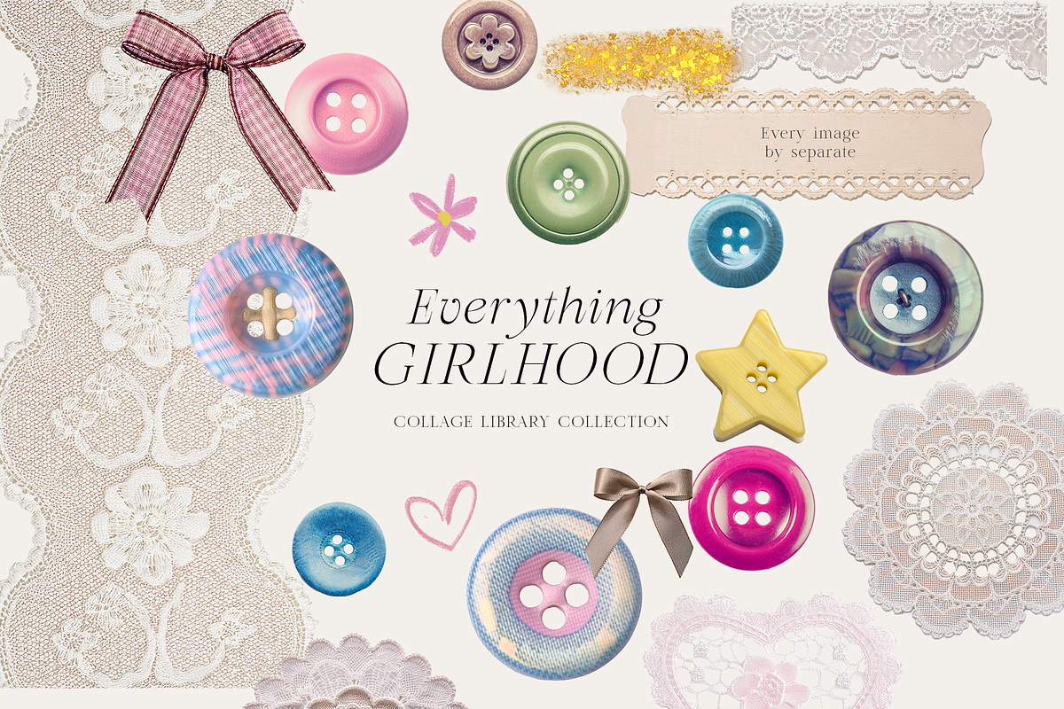 Girlhood collage scrapbook lace bows, an Object Graphic by Grace Noboa Illustrations (Photo 4 of 10)