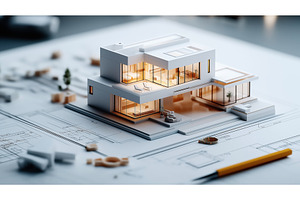 Architectural model of a modern, an Object Illustration by Sergey Kotenev