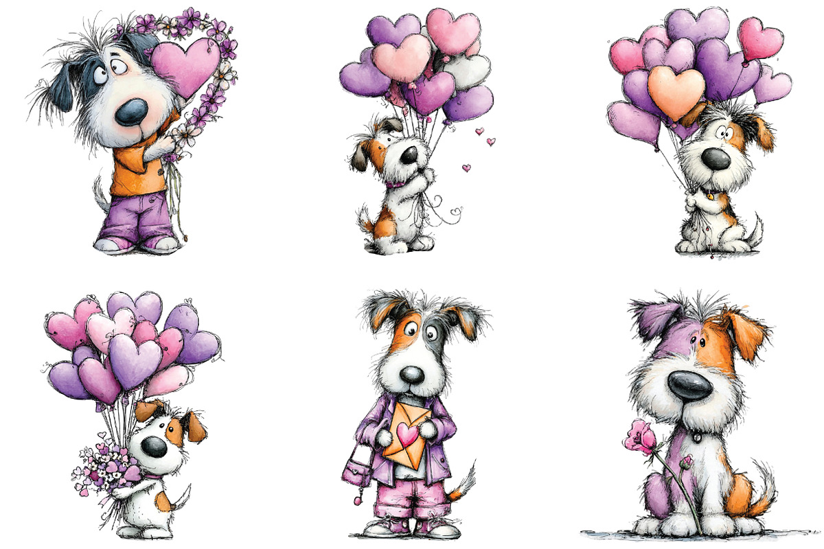 Valentine Cat and Dog Girl Clipart, an Illustration by CraftArtStudio (Photo 2 of 6)
