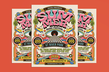 Retro 70's Summer Music Festival, a Flyer Template by Muhamad Iqbal hidayat