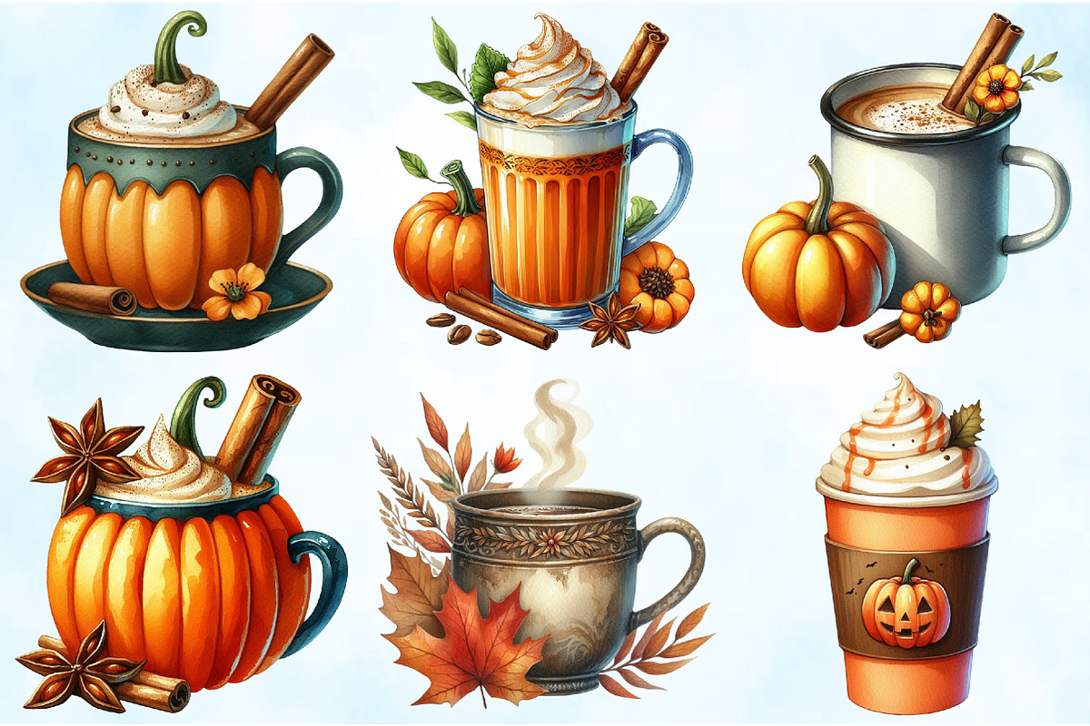 Watercolor Fall Coffee Clipart, an Illustration by Craft Nest (Photo 4 of 9)