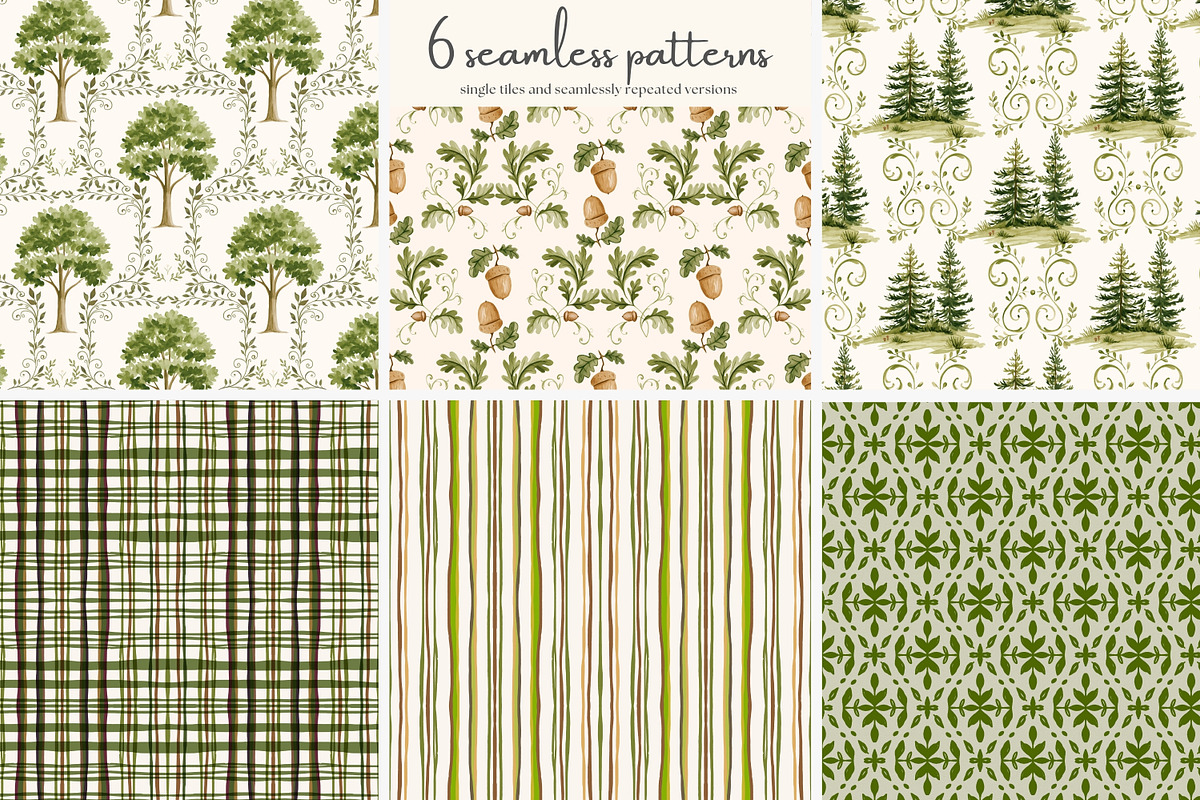 woodland seamless pattern set, a Pattern Graphic by Patishop Art (Photo 2 of 10)