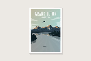 Grand Teton National Park poster, a Decorative Illustration by DOMHOUZE