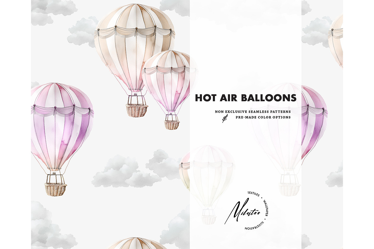 Hot air Balloons seamless pattern, a Pattern Graphic by Milatoo (Photo 1 of 6)