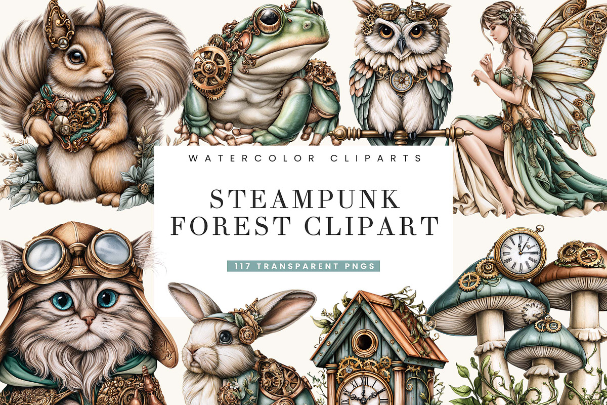 Steampunk Forest Clipart Bundle, a Seasonal Illustration by BusyDaydesign (Photo 1 of 9)