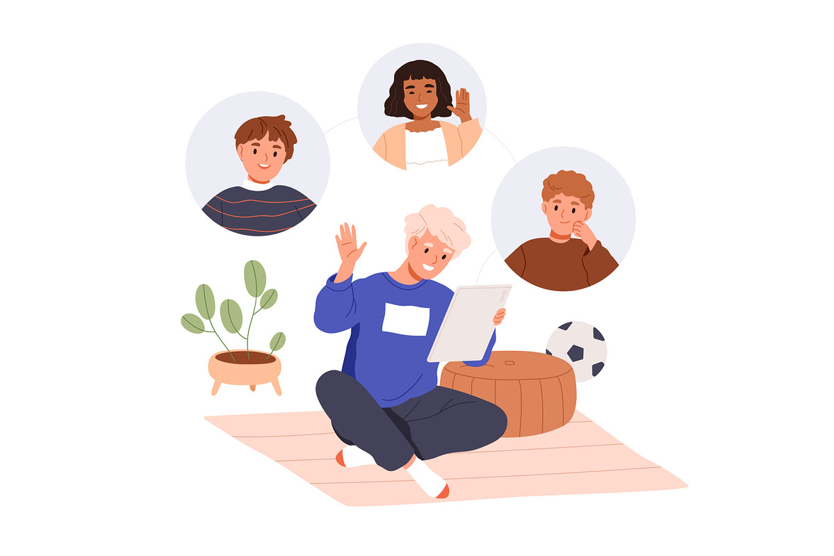 Children with phones and tablets set, a Technology Illustration by Good Studio (Photo 4 of 7)