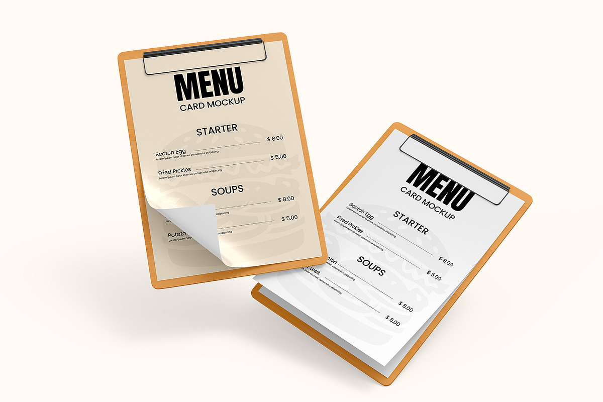 Realistic Restaurant Menu Card Mock, an Advertising Mockup by graphypix (Photo 1 of 4)