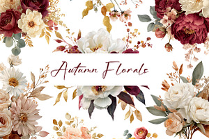 Autumn Florals Watercolor Bouquets, an Illustration by CreationArt