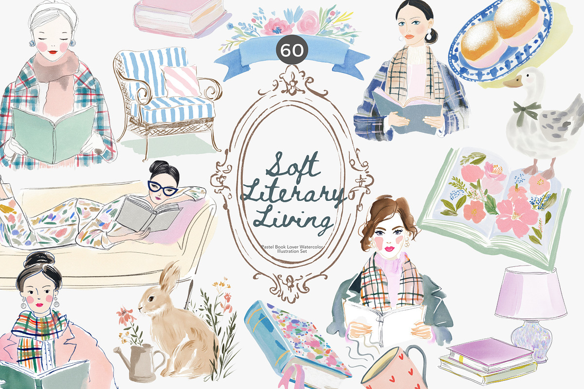 Soft literary living clipart bundle, a Decorative Illustration by Patishop Art (Photo 1 of 8)