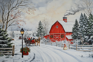 Christmas Sleigh Ride Country Poster, a Decorative Illustration by Art Paradise Studios