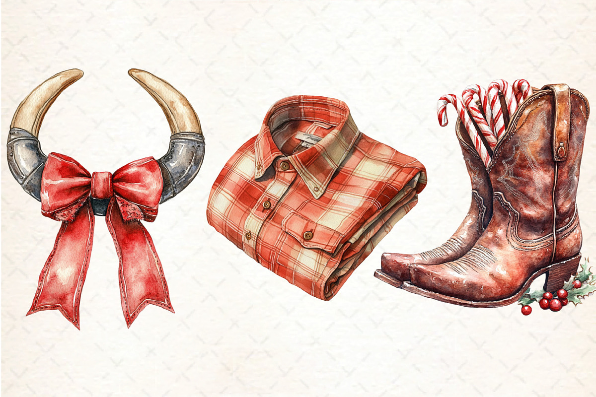 Western Cowboy Christmas Clipart, an Illustration by DreamCafeArt (Photo 5 of 5)