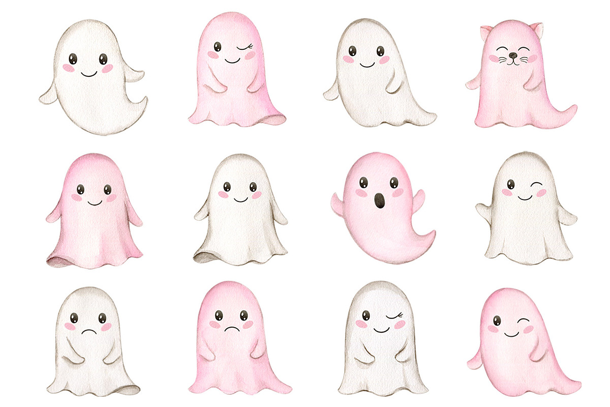 Pink Halloween Watercolor Clipart, a Decorative Illustration by Elena Medvedeva (Photo 2 of 7)