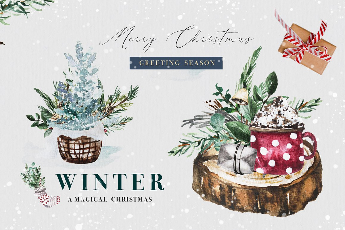 Christmas Watercolor Winter Clipart, a Decorative Illustration by WalaPalette (Photo 6 of 11)