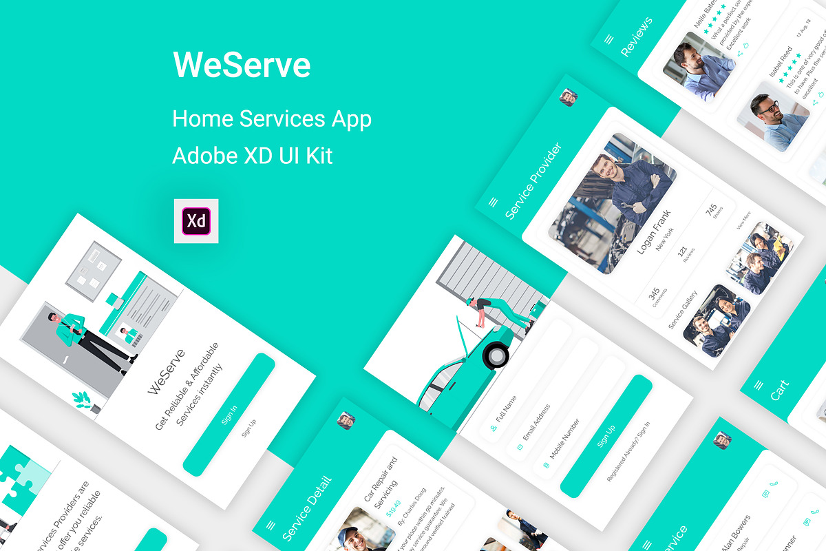 WeServe - Home Services Adobe XD App, an UI Kit Template by themelove (Photo 1 of 11)