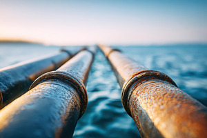 Rusty pipes leading to the sea, an Industrial Photo by AlyaAnd