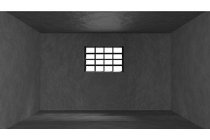 Prison Cell With Metal Bars On