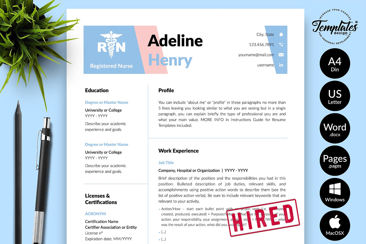 Nurse CV Bundle / Resume - Adeline, a Resume Template by Templates Design Co. (Photo 1 of 17)