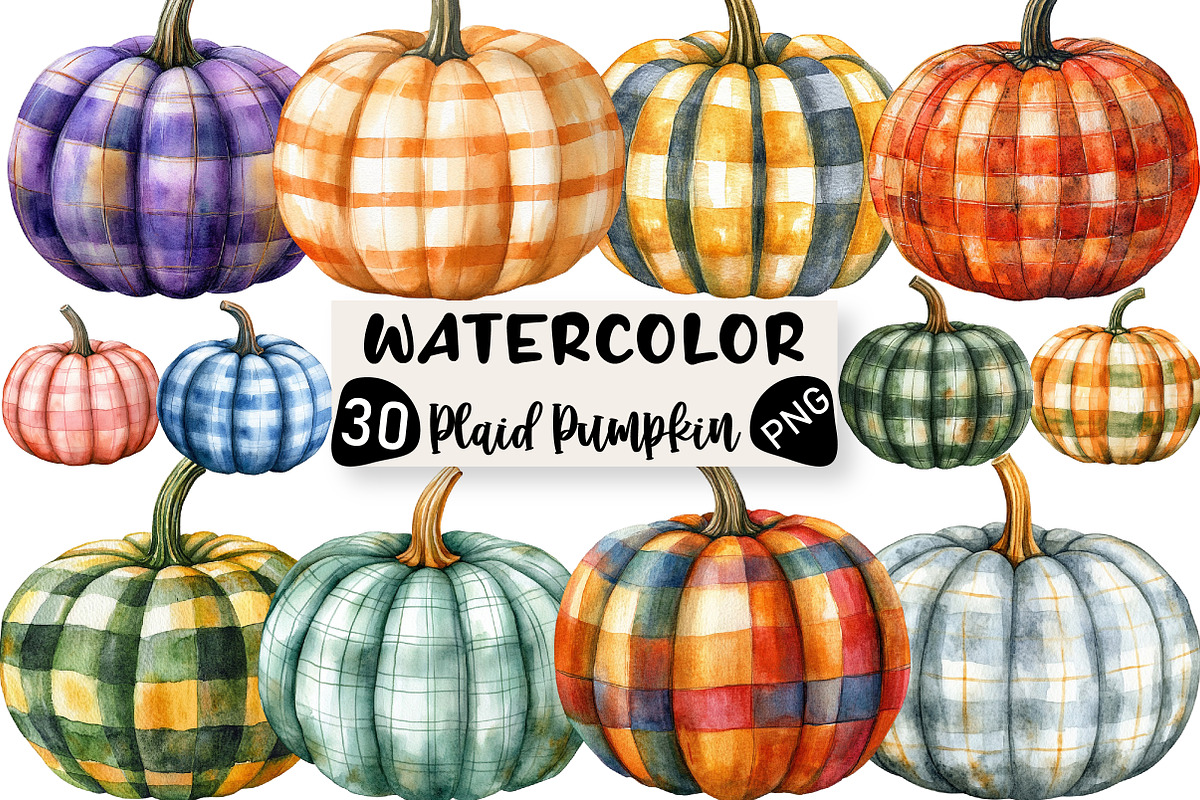 Plaid Pumpkin Clipart, an Illustration by Black Bird Studio (Photo 1 of 6)