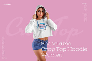 8 Women Crop Top Hoodie Mockups