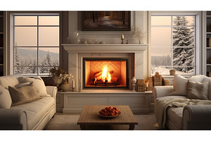 ambiance cozy fireplace tv ai, a Holiday Photo by pikepicture