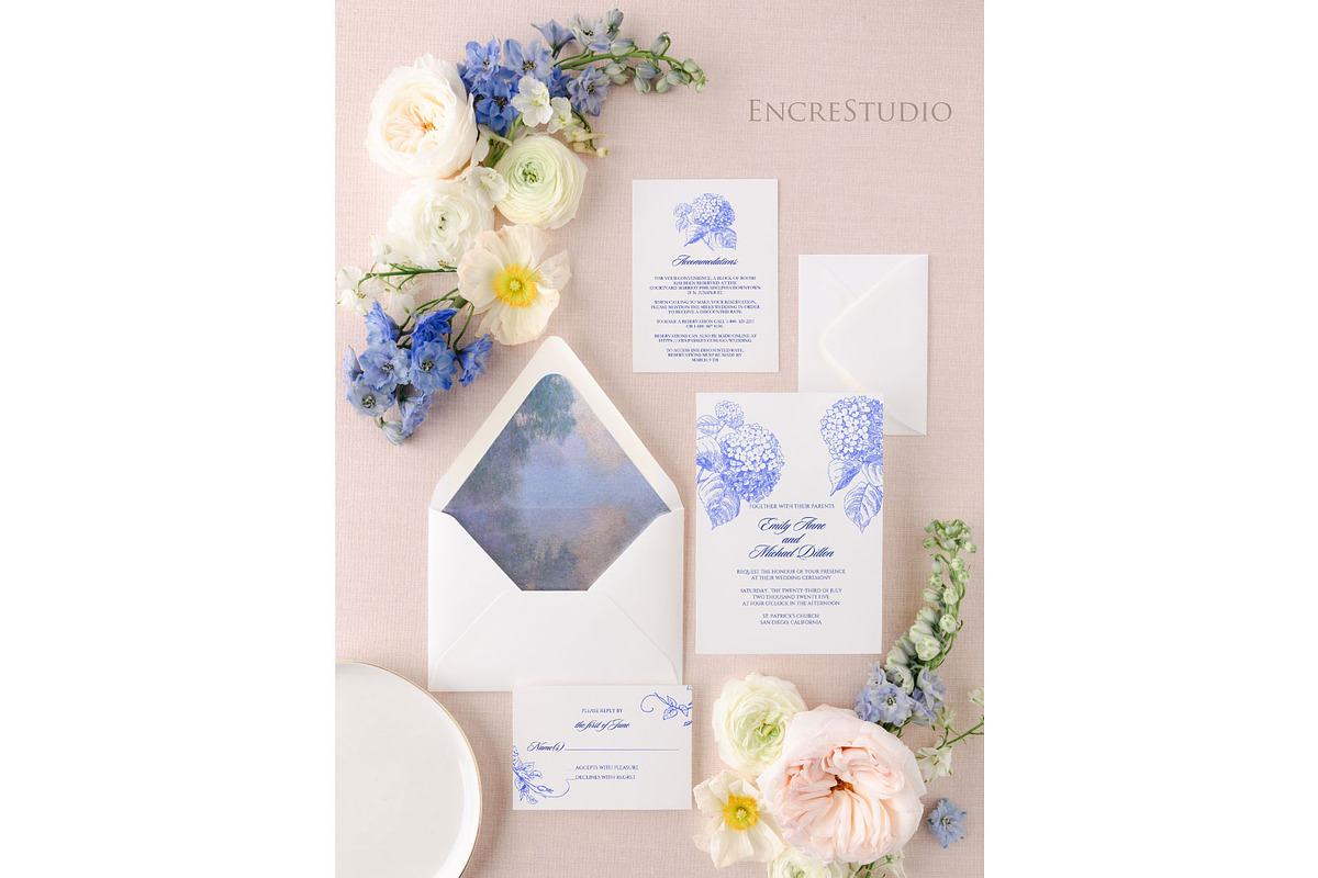 Hydrangea Wedding Invitation Set, an Invitation Template by Encre Studio (Photo 3 of 7)