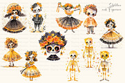 Watercolor Diá de Muertos Set, a Seasonal Illustration by Dazzling Art Boutique (Thumbnail 2 of 9)